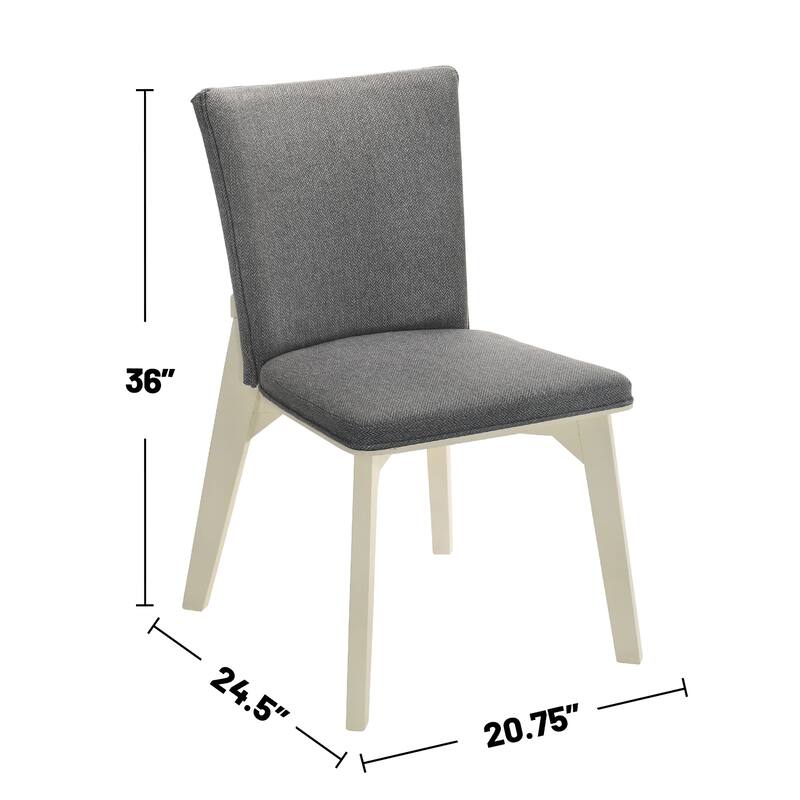 Set of 2 Upholstered Dining Side Chairs in Grey and Distressed White