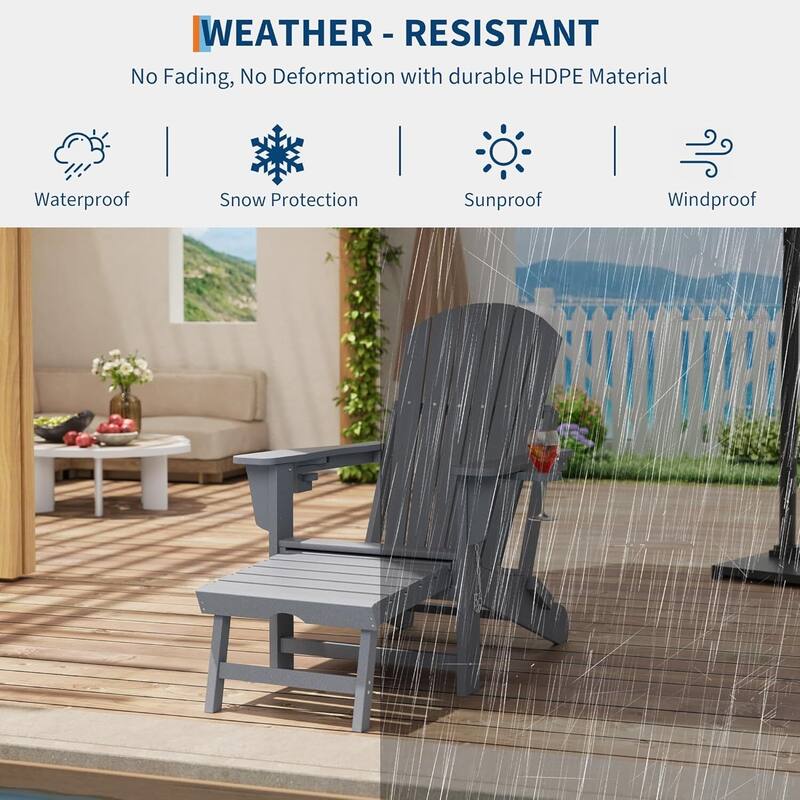 Folding Rocking Adirondack Chair with Retractable Ottoman and Cup Holder