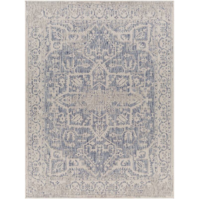 Livabliss Farrah Traditional Medallion Indoor/ Outdoor Area Rug - 6'7" x 9' - Navy