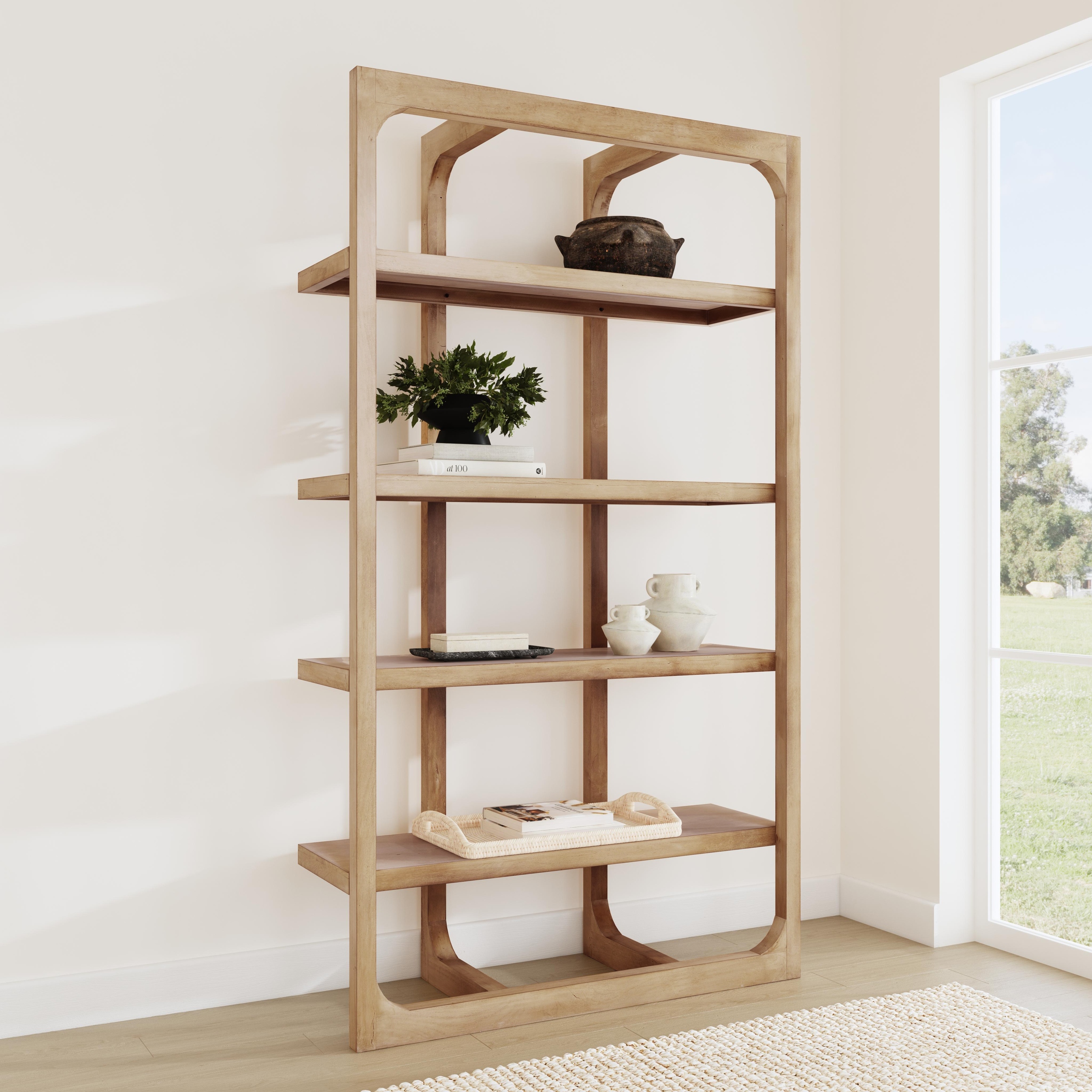 Acacia wood shelving unit discount