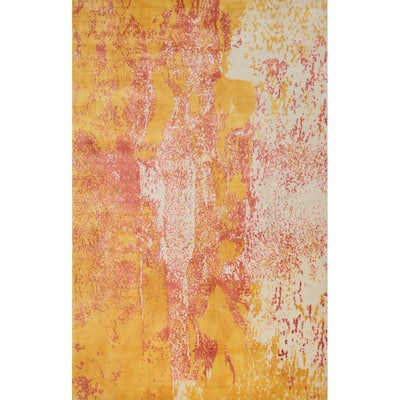 Hand Knotted Oriental Viscose Silk Carpet Modern All-Over Oranges & Rust Abstract Area Rug - 5' 9'' X 4' 0''