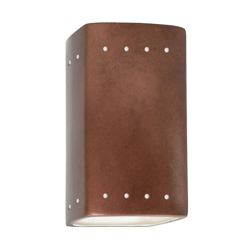 Justice Design Ambiance - Small Rectangle w/ Perfs Wall Sconce - Open Top & Bottom - Replaceable Bulb - Antique Copper
