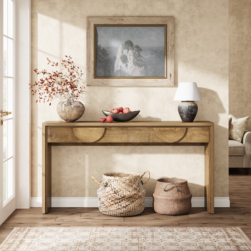 63-Inch Farmhouse Console Table with 2 Drawers for Entryway, Sofa Table Behind the Couch - 62.99" L x 13.77" D x 35.43" H