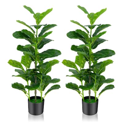Gymax Artificial Tree 2-Pack Artificial Fiddle Leaf Fig Tree forIndoor