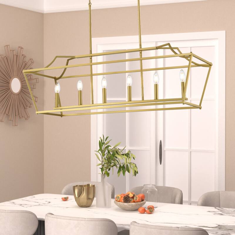 Mid-century Modern 6-light Gold Rectangle Chandelier for Dining Room
