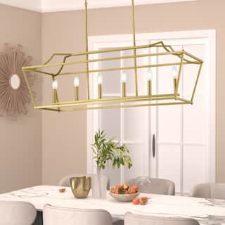 Mid-century Modern 6-light Gold Rectangle Chandelier for Dining Room