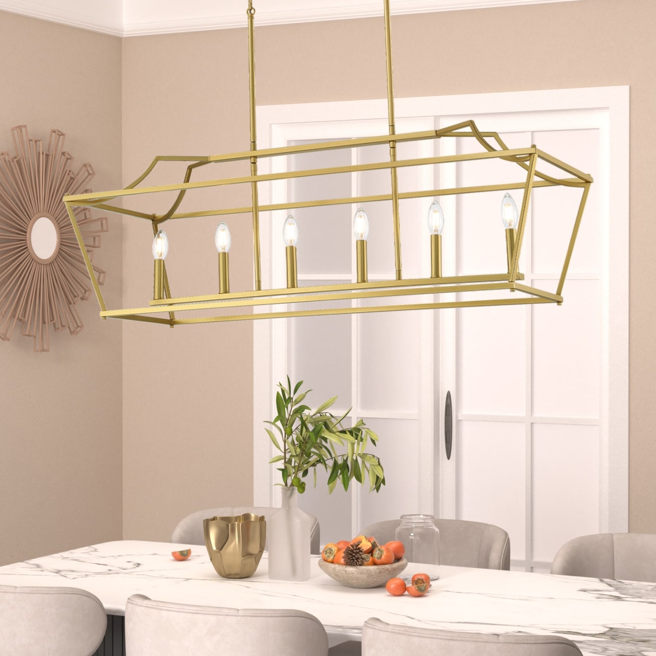 Acroma Mid-century Modern 6-light Gold Rectangle Chandelier for Dining Room - 42 inches