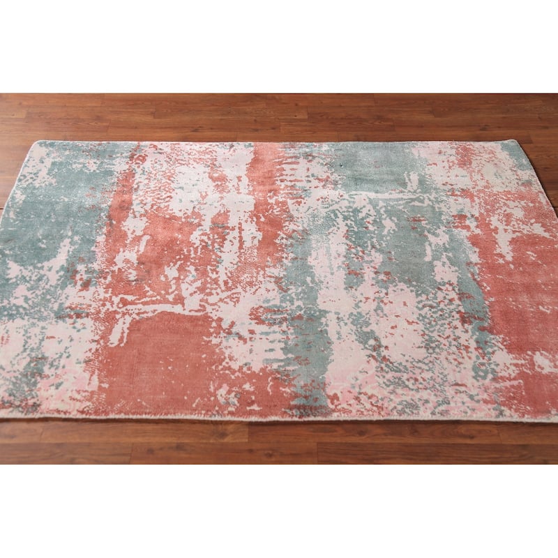 Contemporary Abstract Oriental Area Rug Hand-Knotted Wool Carpet - 3'6"x 5'4"
