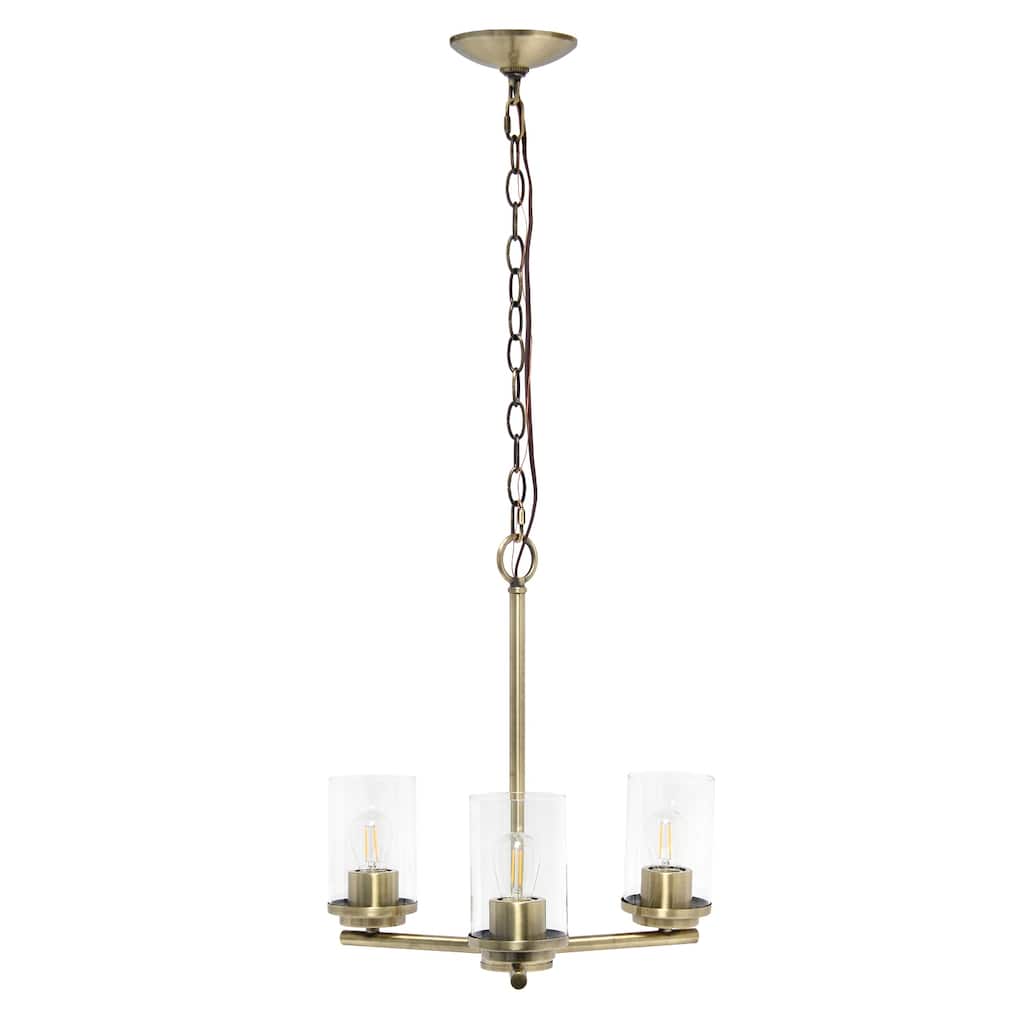 Metal 3-Light Pendant Chandelier with Clear Glass Shades, Adjustable Antique Brass Hanging Light Fixture, 15" - 5.25