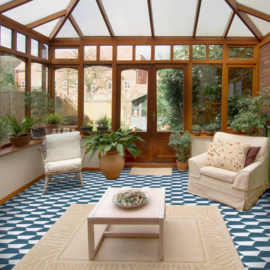 Azur Handmade Cement Tile, 8''x9'', White-Blue