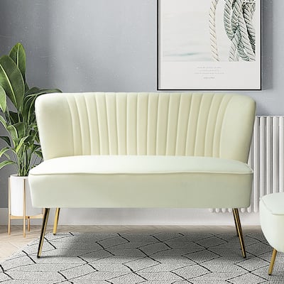 Monica Modern Velvet Curved Tufted Back Loveseat with Metal Tapered Legs by HULALA HOME