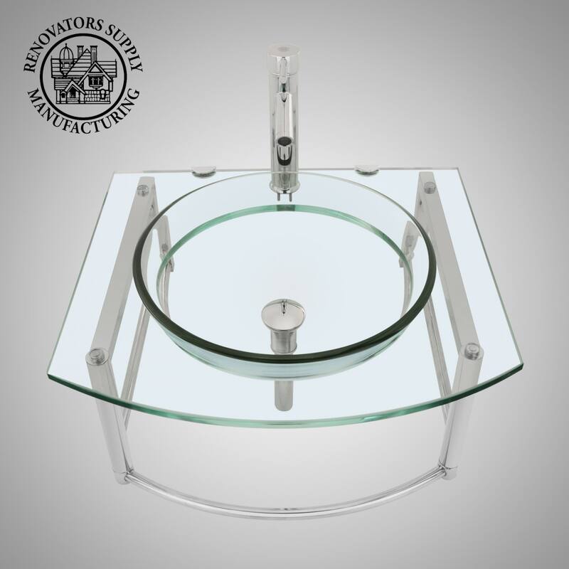 Glass Wall Mount Console Sink Haiku 23.75" with Chrome Faucet, Drain and Towel Bar Renovators Supply