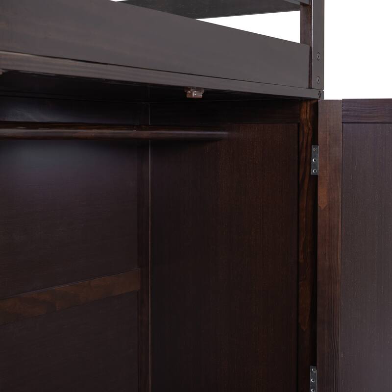 Loft Bed with Desk, 3 Drawers, Wardrobe, Full-length Guardrail