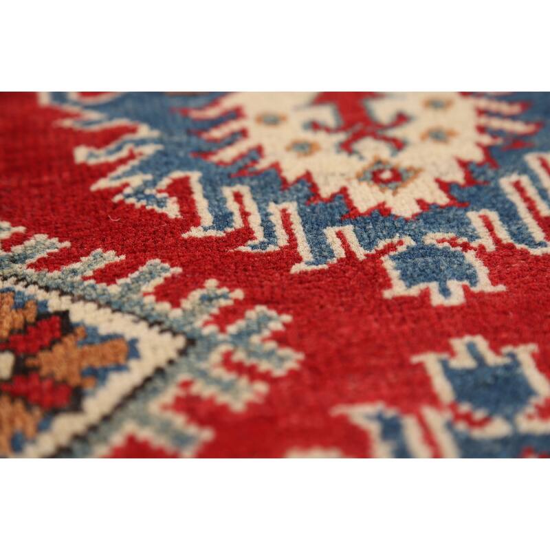 Geometric Kazak Oriental Rug Handmade Traditional Red Wool Carpet - 2'0" x 3'0"