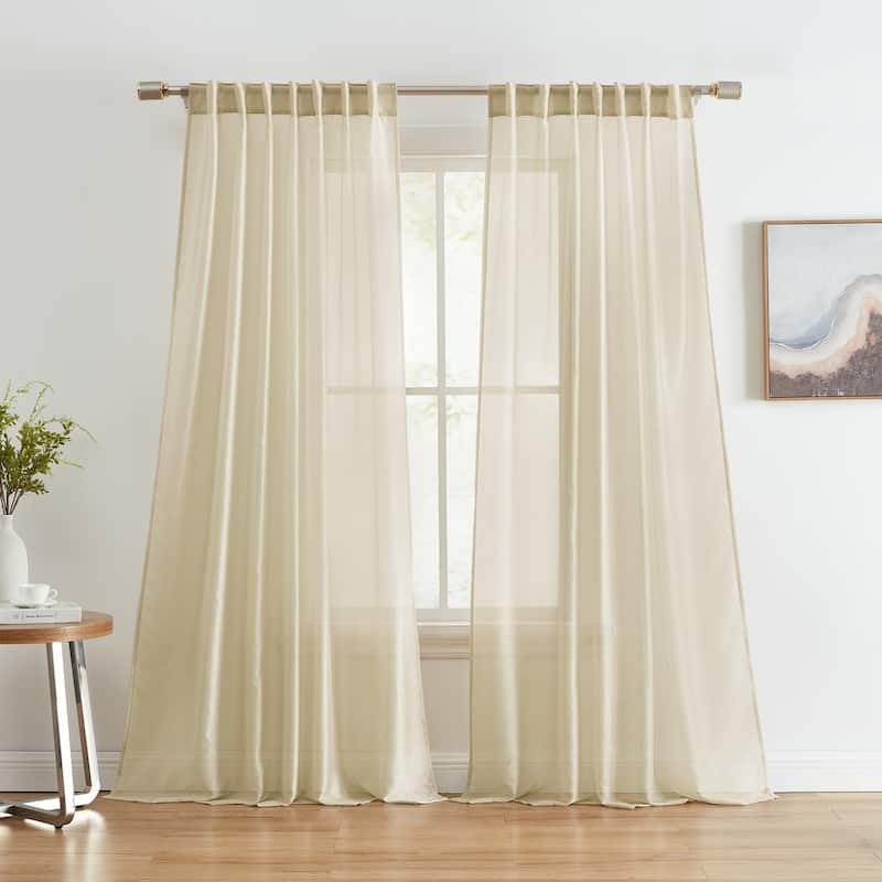 HLC.me Lauren Semi Sheer Rod Pocket & Back Tab Window Curtains Panels, Set of 2 - 54 W x 84 L per panel - Set of 2 - Beige