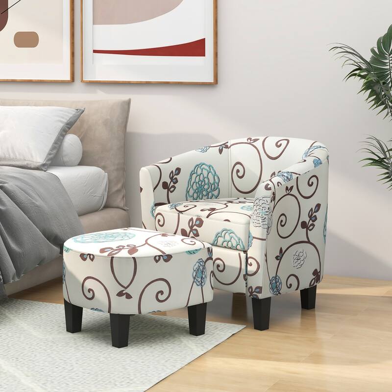 Gymax Modern Accent Tub Chair&Ottoman Set Fabric Upholstered Club - See Details