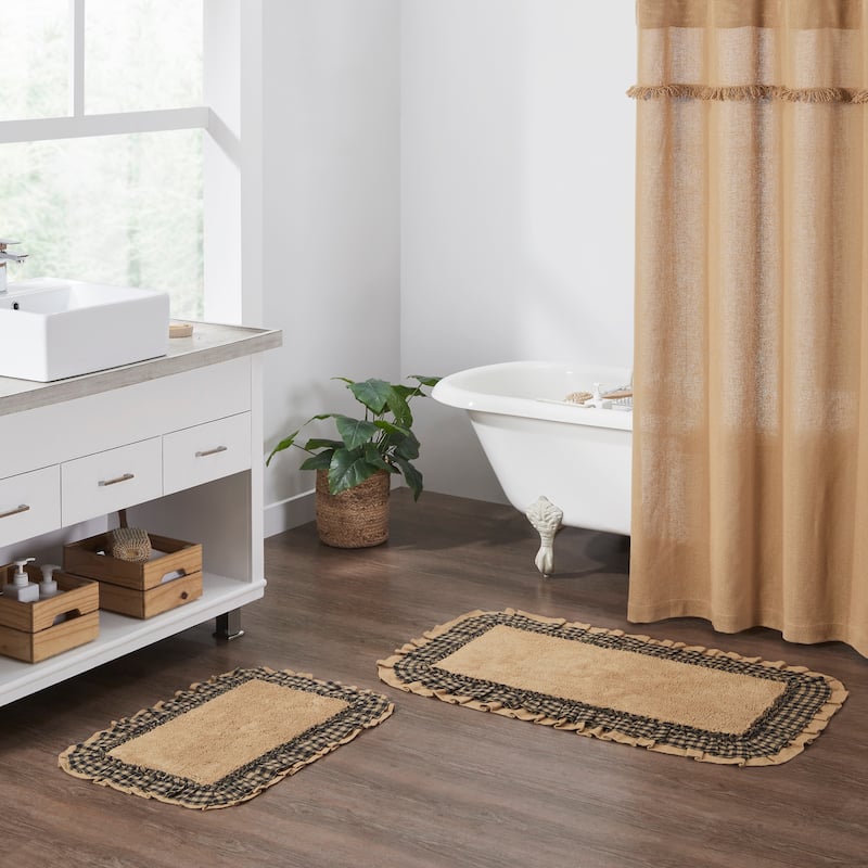 Burlap Natural w/ Black Check Bathmat 20x30