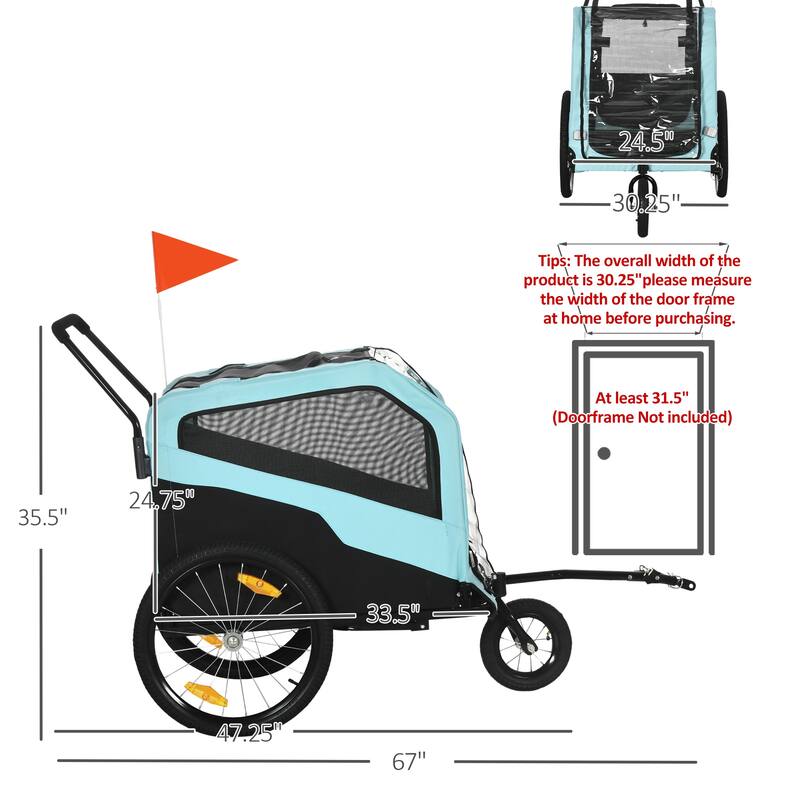 Aosom 2-in-1 Dog Bike Trailer Pet Stroller Carrier for Large Dogs with Hitch, Quick-release Wheels, Foot Support