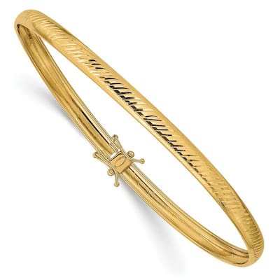 Curata 14k Yellow Gold 7" 4.25mm Slanted-cut Flexible Bangle Bracelet