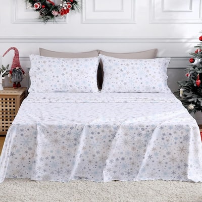 Christmas Snowflake Bed Sheets Set with 16 Inches Deep Pocket
