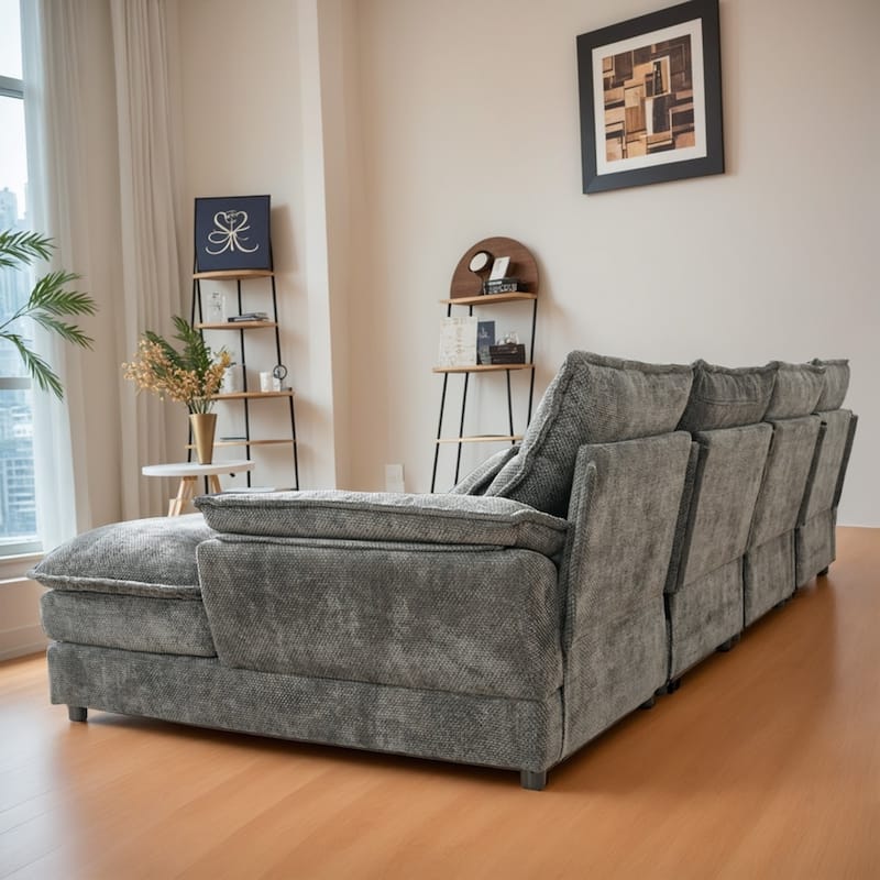 110.24" Modular Double Chaise Lounge Sectional Sofa with Waist Pillows