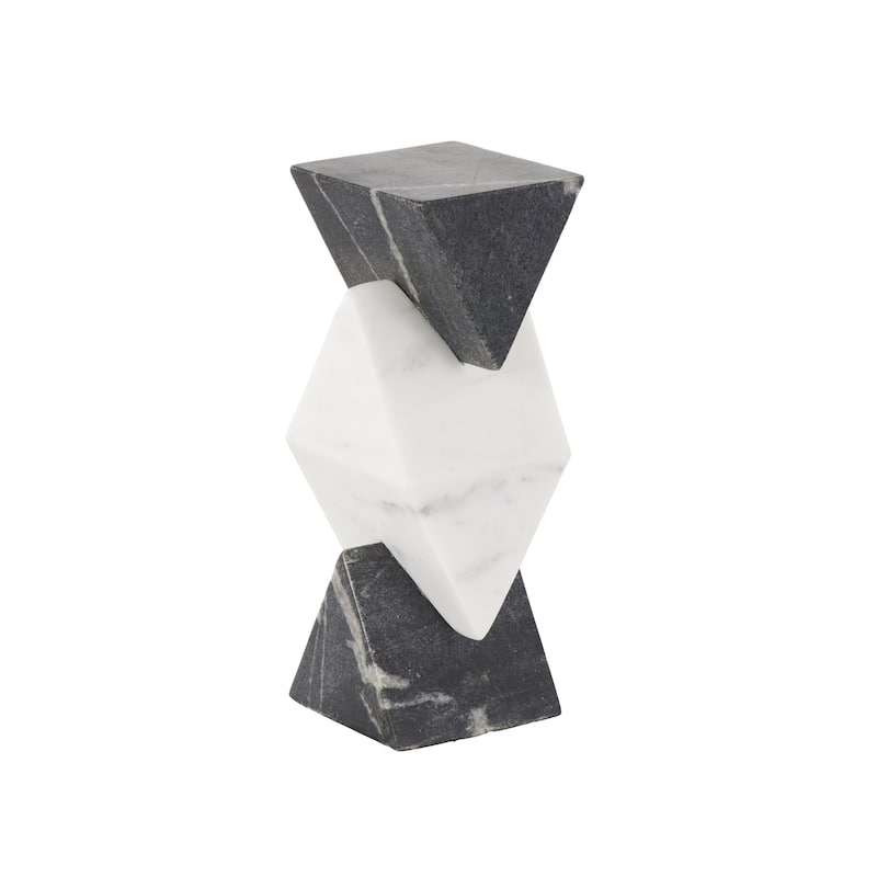 White Marble Stacked Pyramid Geometric Decorative Sculpture with White Diamond Center