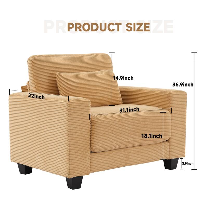 Corduroy Widened Single Sofa Chair, A Extra Lumbar Pillow