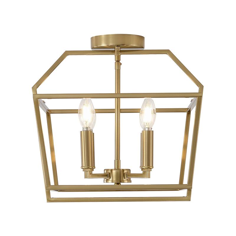 Modern 4 - Light Semi - Flush Mount, Gold Geometric Cube Design