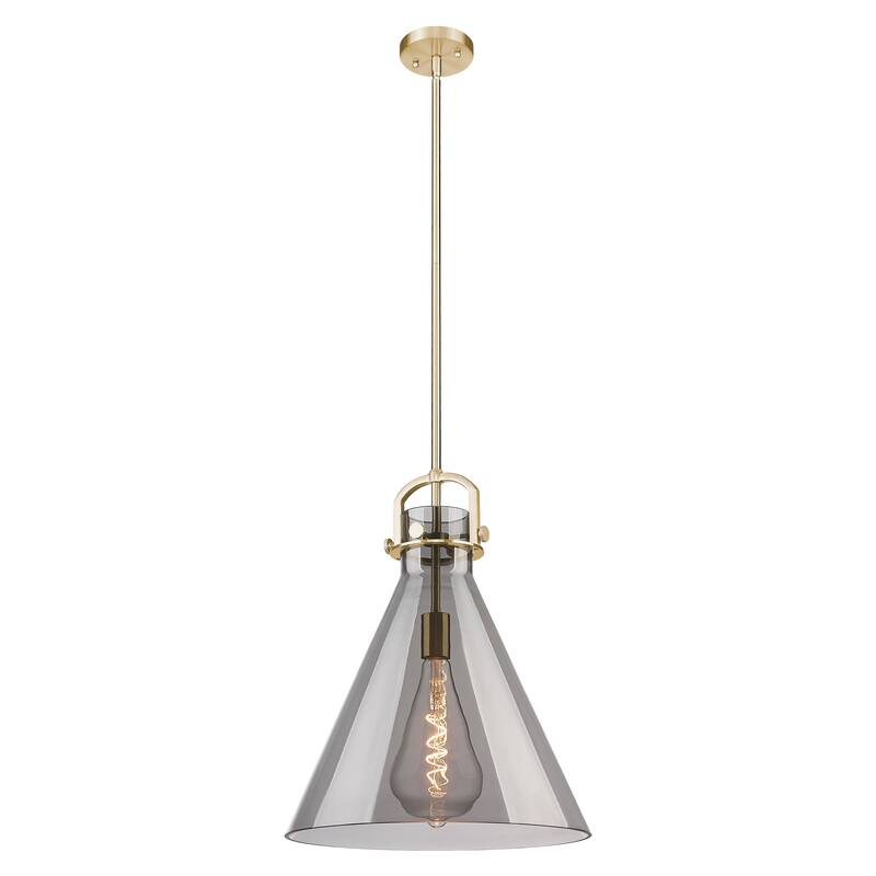 Innovations Lighting Downtown Urban - Newton Cone - 1 Light 16" Stem Hung Arched-Frame Pendant - Champagne Bronze/Light Smoke Shade