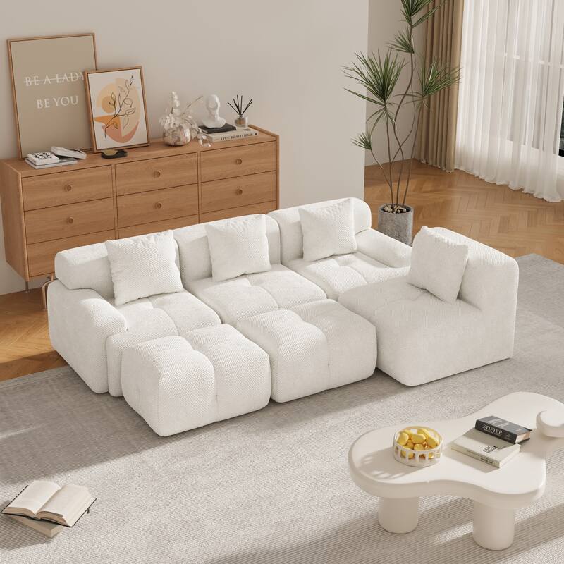 135" U-Shaped Modular Sectional Sofa Bed, Oversized 4-Seater Convertible Tufted Couch, Floor Corner Couch Set with 2 Ottomans