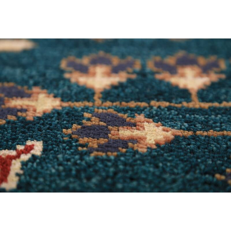 All-Over Green Tribal Kazak Indian Runner Rug Handmade Wool Carpet - 2'7"x 9'10"