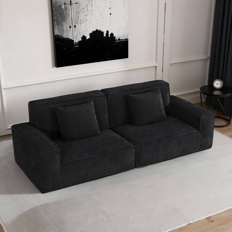 Anmytek Plush Modern Large Striped Fabric Vacuum Compressed Full Sponge High Rebound No-Assembly Sofa