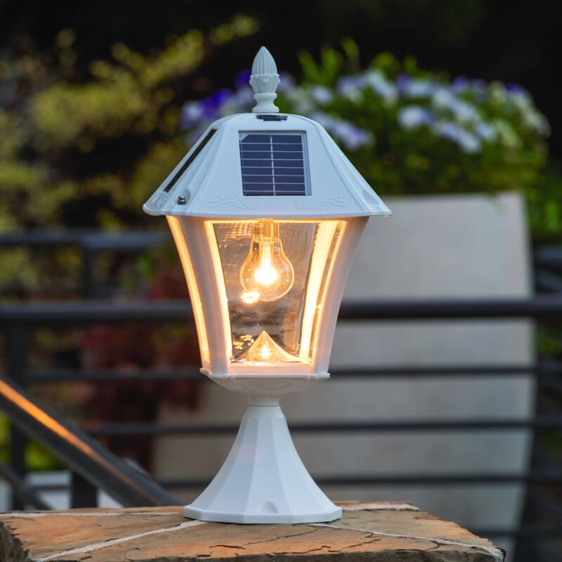Baytown II Bulb Black Solar 3' Fitter Post Light with Pier and Wall - N/A - White