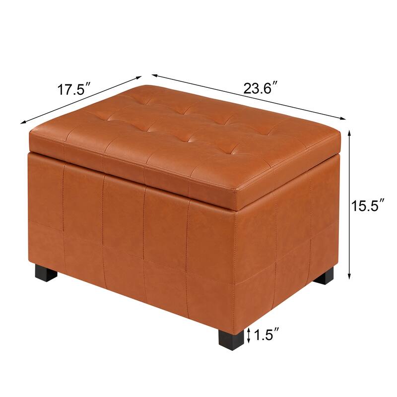 Adeco 24'' Faux Leather Storage Ottoman Bench with Tufted Top
