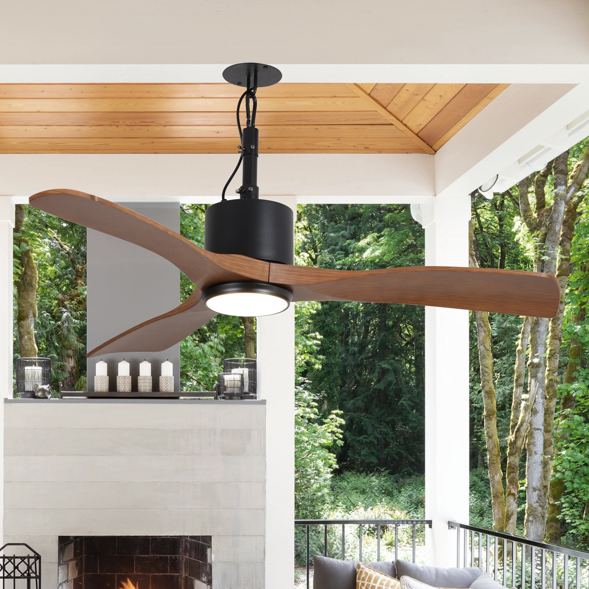 42" Indoor/Outdoor Black Modern Plug-In Ceiling Fan with Light