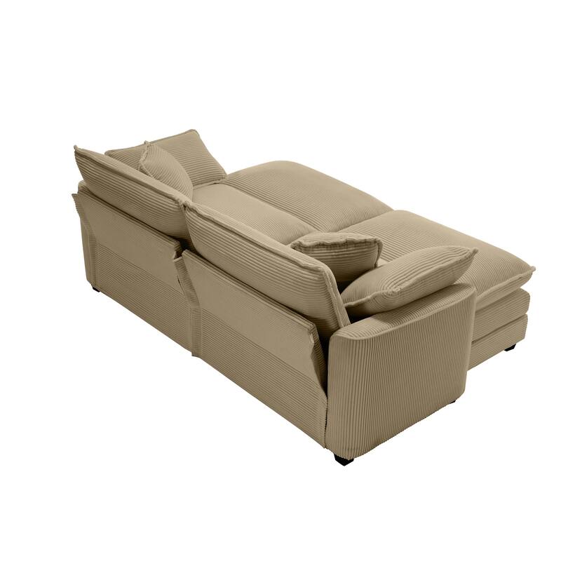 Mid-Century Corduroy Sleeper Sofa with Footrests - Compact 2-Seater Couch for Small Spaces