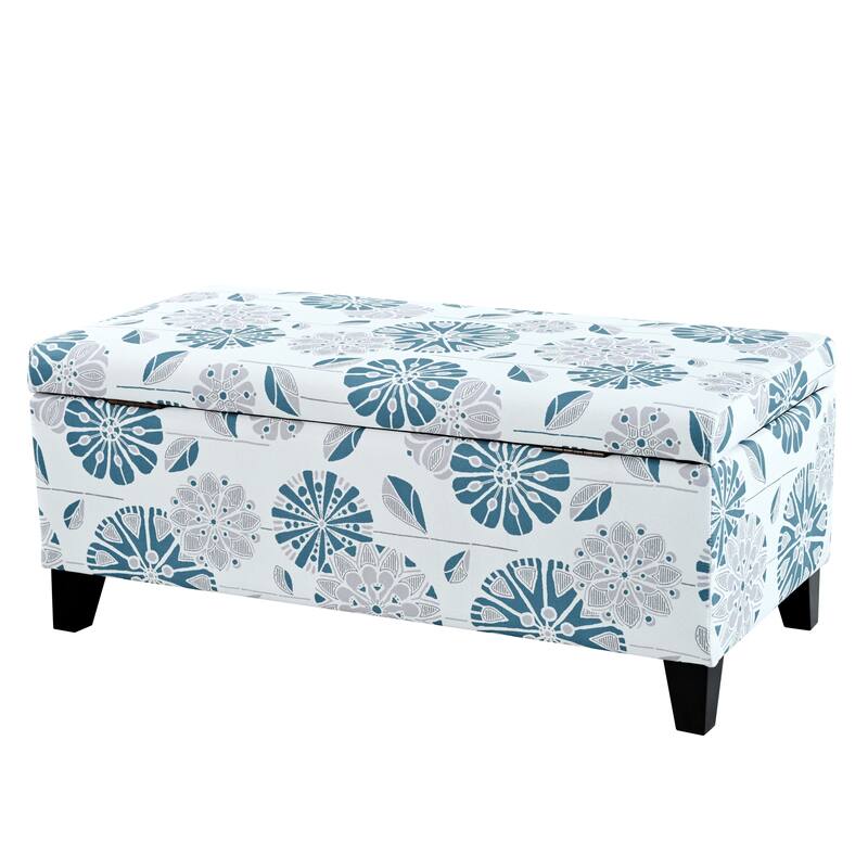Luxury Storage Ottoman with Floral Patterned Fabric Soft-Close Hinges