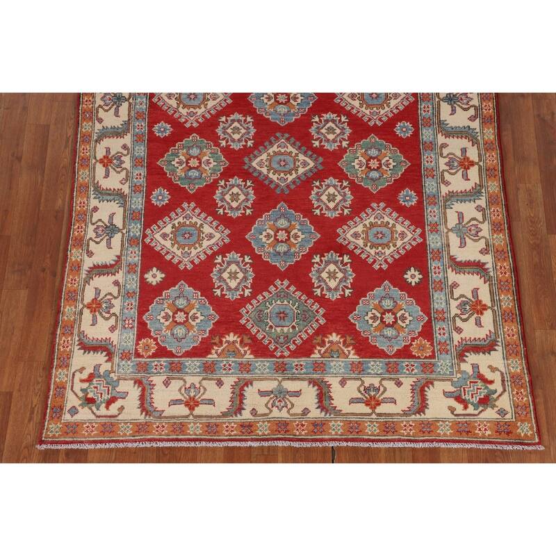 Geometric Red Kazak Oriental Area Rug Handmade Bedroom Wool Carpet - 5'0" x 6'9"