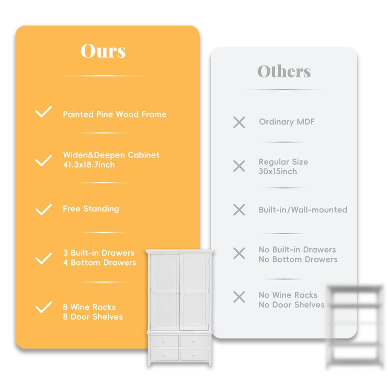 Freestanding Large Kitchen Pantry Wooden Kitchen Storage Cabinet Cupboard with 8 Door Shelves,