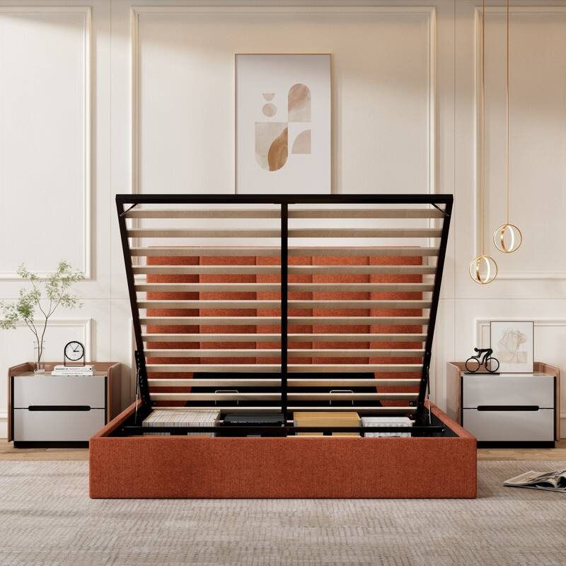 Modern Upholstered Lift-Up Storage Platform Bed with Headboard