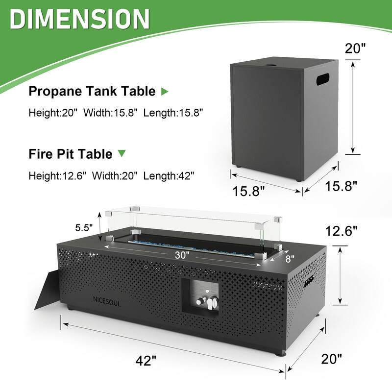 FINCATI Propane Fire Pit Coffee Table, Rectangle Natural Gas Outdoor Fire Pit Modern Gas Firepit, 42'' Fire Pit Table
