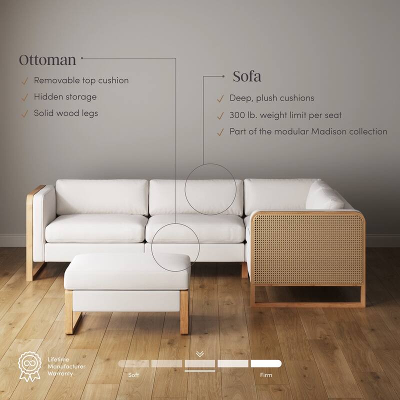 Madison Modern Upholstered Modular Sofa or Couch for Living Room with Solid Wood Legs