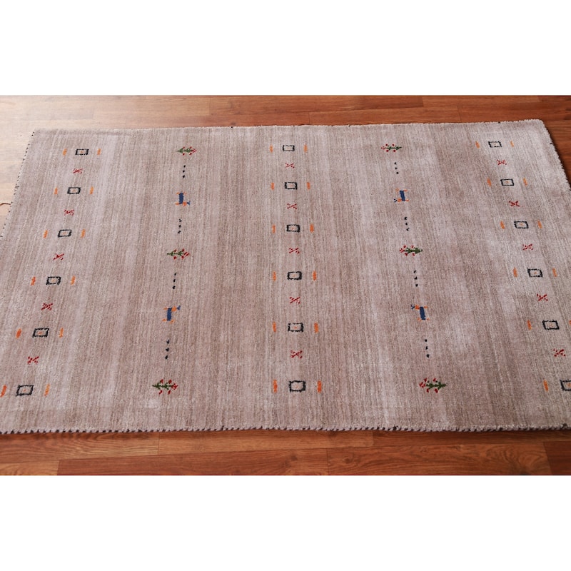 Hand Knotted Oriental 100% Wool Carpet Tribal Animal Pictorial Brown Gabbeh Area Rug - 4' 11'' X 3' 1''