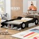preview thumbnail 1 of 17, Full Size Race Car-Shaped Platform Bed with Wheels,Black