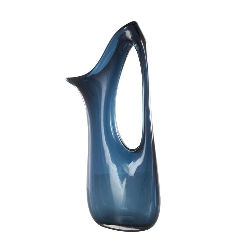 Glass Abstract Decorative Vase with Cutout Handle and Elongated Opening - Blue - Roche River Decor