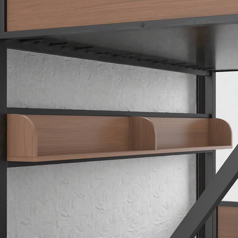 Metal Bunk Bed with Storage Shelves and LED Lights, Space Saving Noise Free Bunk Bed Frame with Guardrails