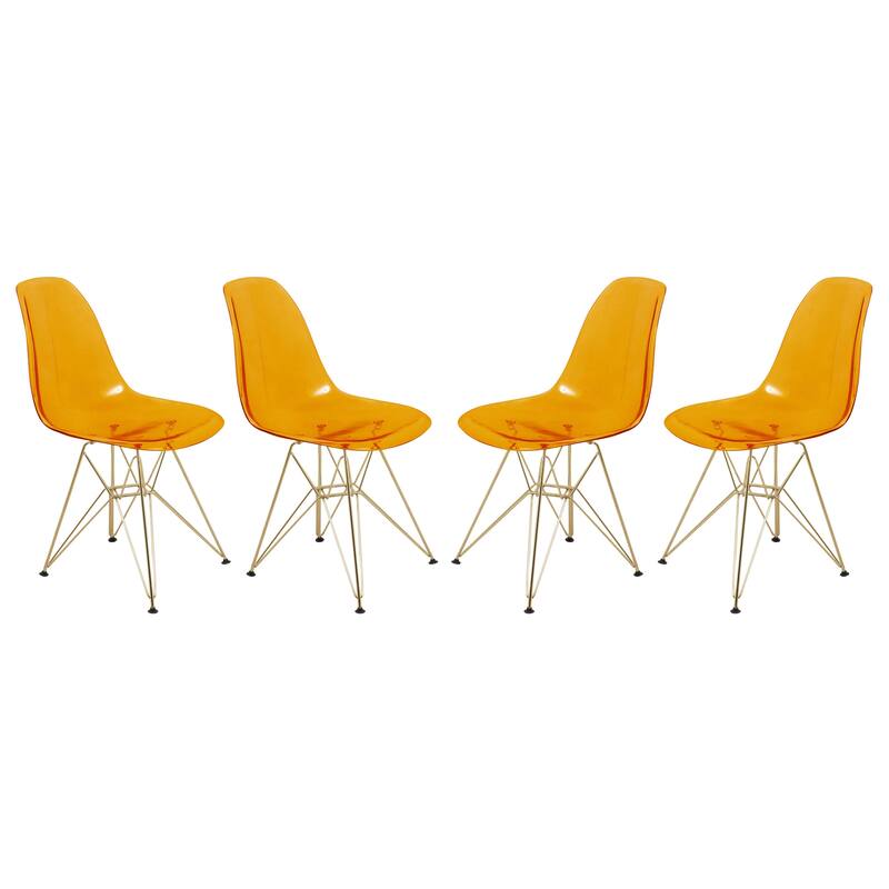 Crescro Set of 4 Acrylic Dining Banquet Side Chair in Gold Stainless Steel Frame for Indoor Outdoor Home Office & Kitchen