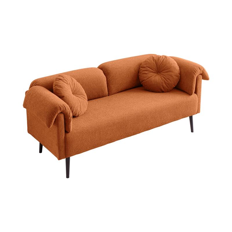 Luxury Loveseat with Two Throw Pillows for Bedroom, 2-Seat Settee with Metal Legs, Brown Living Room Upholstered Seat