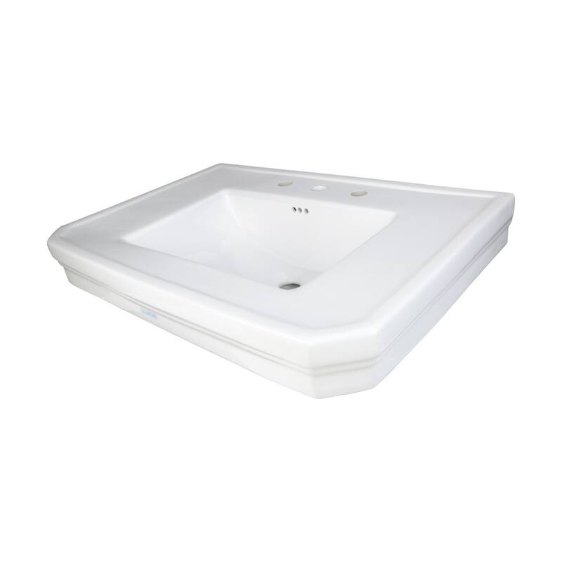 White Pedestal Sink Basin Replacement Part 30.38" W with Splashguard rim, Overflow and 8" Faucet Hole Renovators Supply