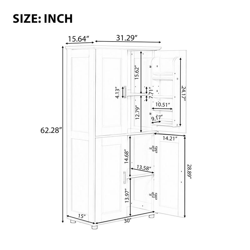 GDFStudio - Harper Spacious Tall Freestanding Storage Cabinet with Adjustable Shelves - Floor Storage Cabinet
